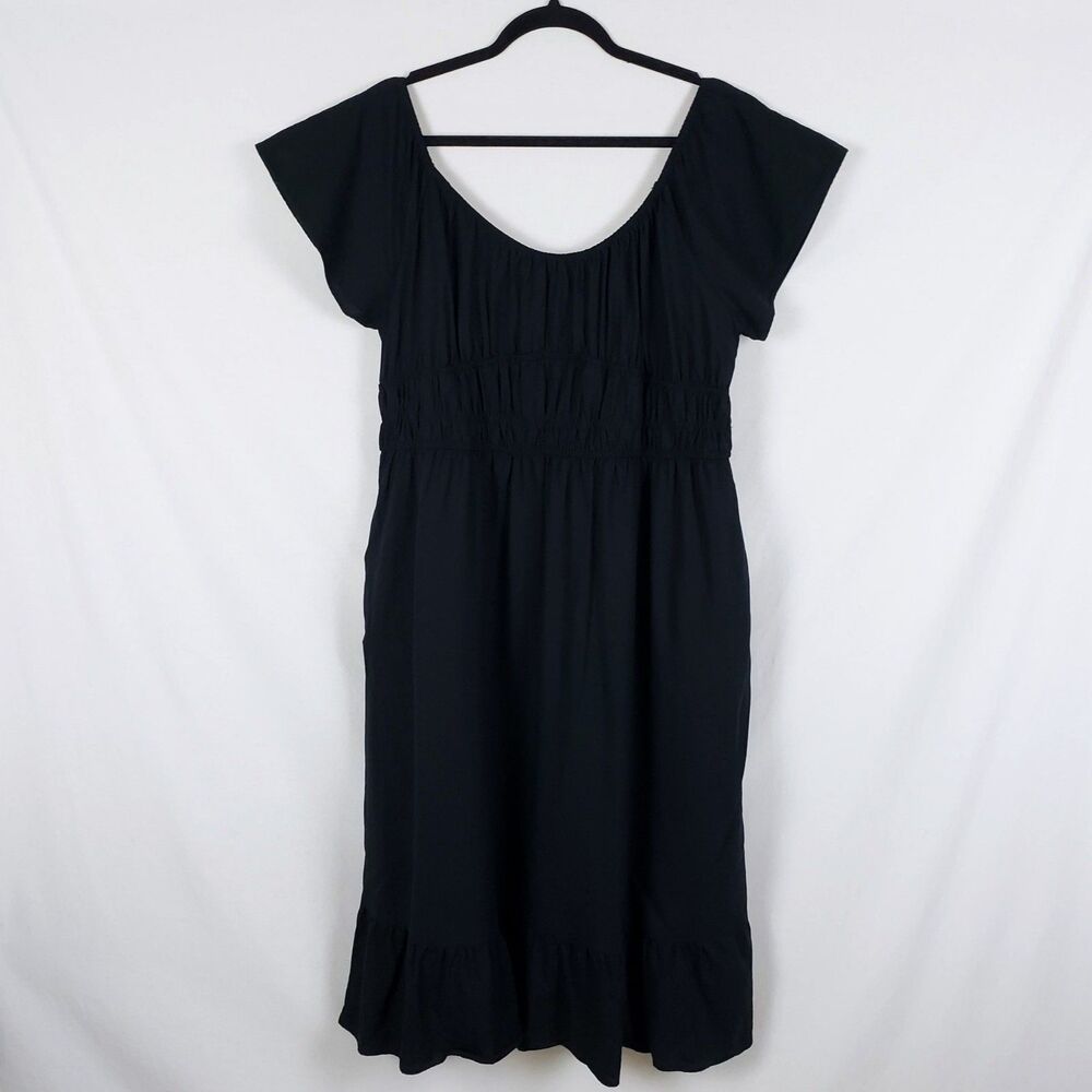 Shiny By Nature Linen Minimalist Coastal Resort Midi Dress Womens XXL Shirred